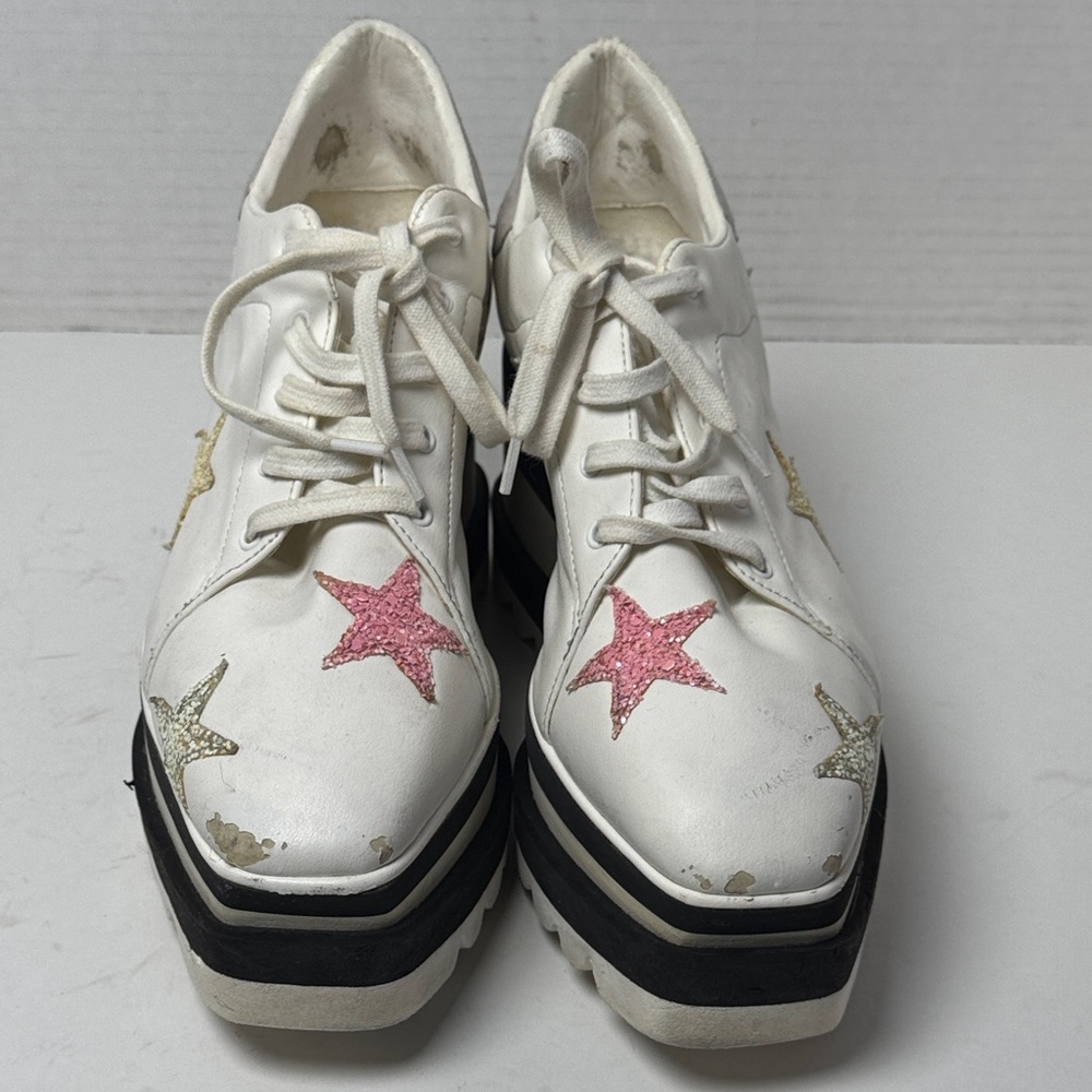 STELLA MCCARTNEY Women's Elyse Faux Leather Glitter Star Platform Sneaker‎ 37 - Picture 5 of 16